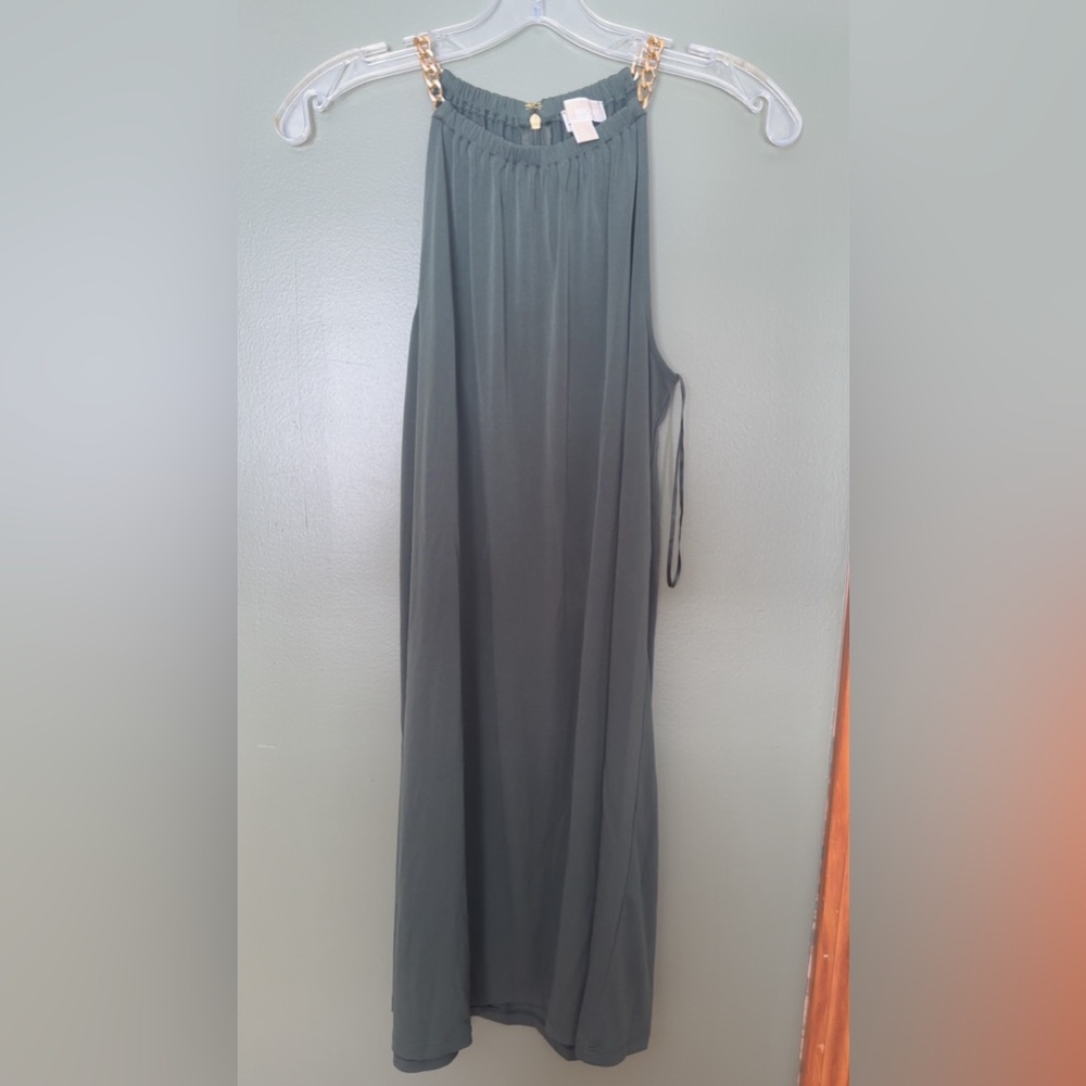 Michael Kors Gold Green Spaghetti Strap Maxi Sundress